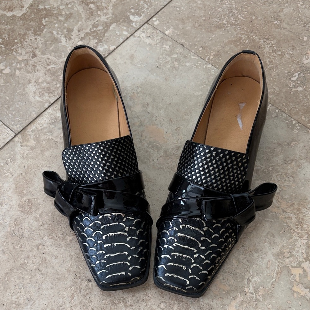 TinaCus Black Handmade Chunky-Heel Bowknot Loafers – Sz 37 EU